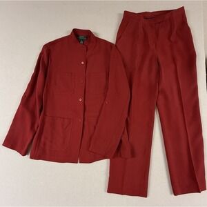 Vtg Lauren Ralph Lauren Womens Pant Set Suit Sz 6  100% Silk Red Xmas Holidays